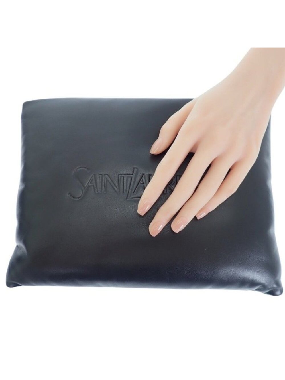 Saint Laurent Large Puffy Pouch Clutch Lambskin Black Silver - Picture 13 of 14